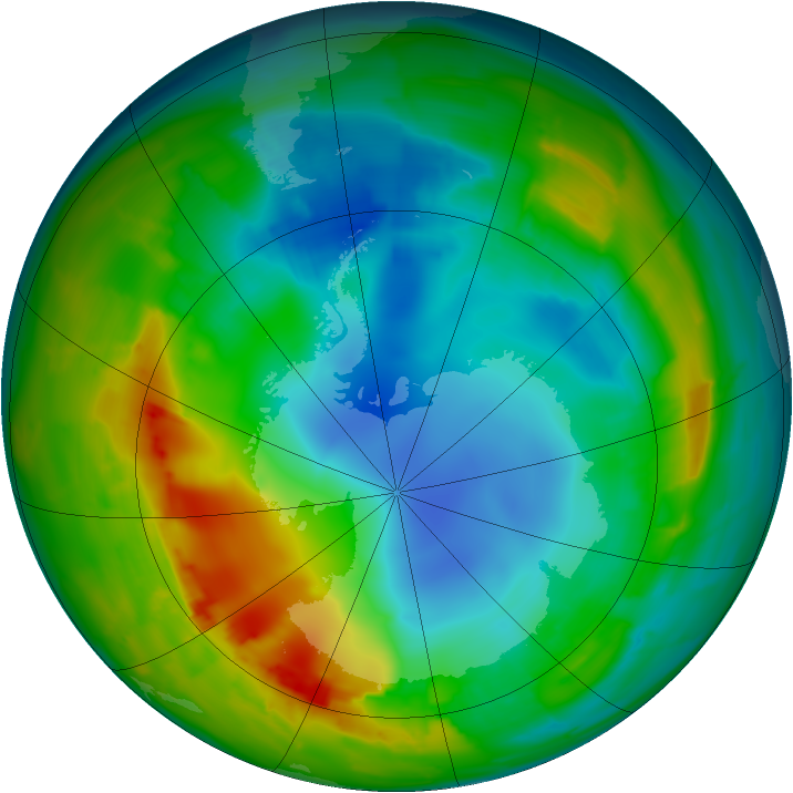 Antarctic ozone map for 05 August 2010